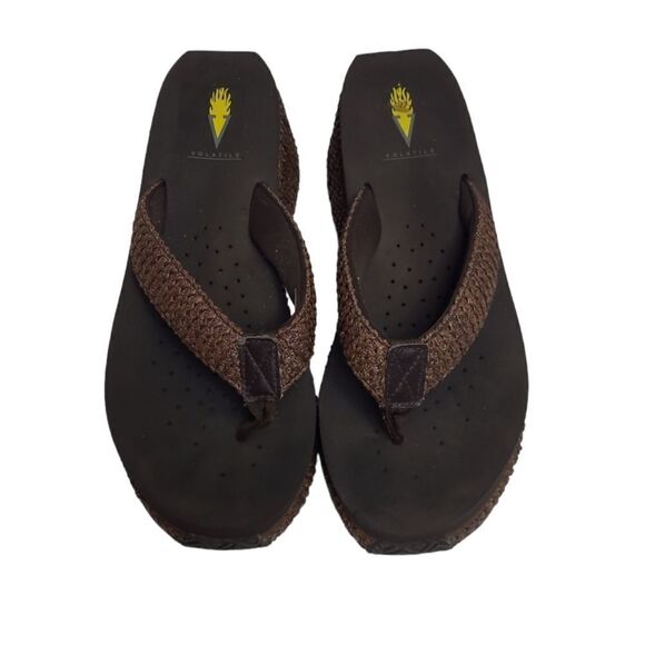 VOLATILE Y2K brown raffia island platform wedge flip flop sandals 9 - Picture 3 of 9